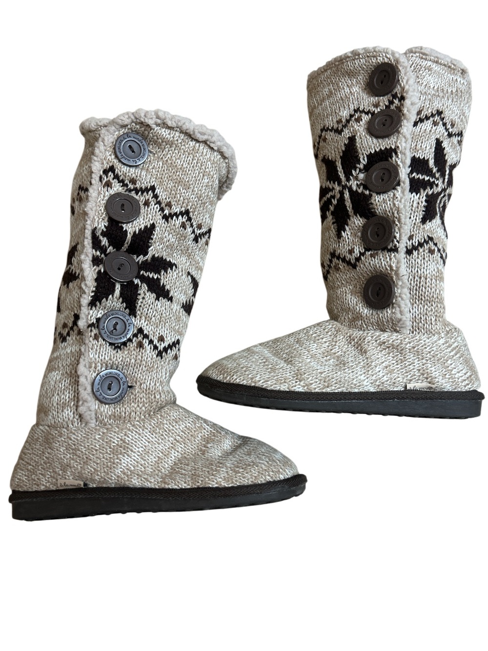MUK LUKS Women's A La Mode Knitted Snowflake Boots Sherpa Lined Fair Isle Size 7